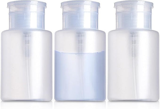 Pump Dispenser-Refillable Cosmetic Push Down Pump Dispenser-PP Material Alcohol Dispenser-Empty Makeup Acetone Containers for Acetone Nail Polish Remover,Nail Care,and Alcohol (3PCS)