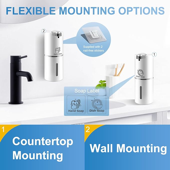 Automatic Liquid Soap Dispenser, 12.8oz/380ml Wall Mount Touchless 4 Adjustable Soap Levels,Liquid Hand Soap Dish soap USB Rechargeable with Infrared Motion Sensor for Bathroom,Kitchen,Office