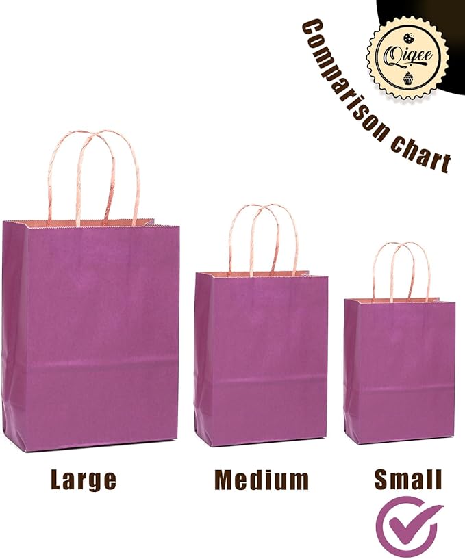 qiqee 32-Packs Purple Paper Paper Gift Bags with Handles Bulk 8.26"×6"×3.15" Small Size Gift Bags Multiple Uses（Small Size）