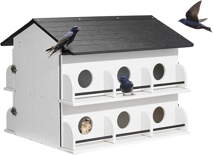 Kingsyard Recycled Plastic Purple Martin House - Pre-Assembled Bird House with 12-Room 2-Tier, Easy Clean Design with Front Doors, Durable Outdoor Nesting Shelter for Martins, White