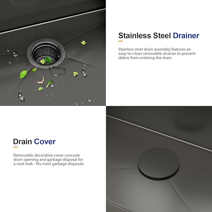 Dcolora 23 Inch Black Kitchen Sink Undermount Wet Bar Sink Workstation Single Bowl Stainless Steel Nano PVD Coating Small Kitchen Sinks,DC-UW6723