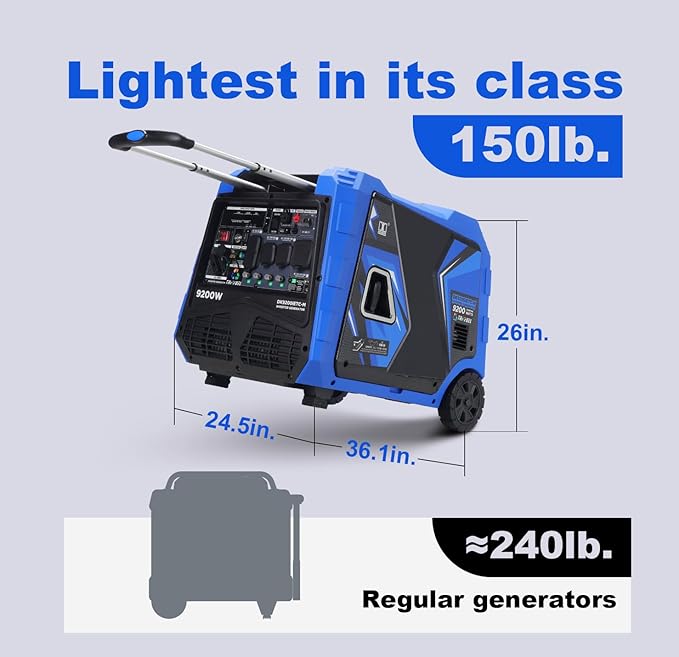 DK 9200W Generator, Tri-fuel, Gas LPG NG, 120V/240V Output, Remote & Electric Start, 5-20R L5-30P 14-30R 14-50P, for Backup Power Outage Home