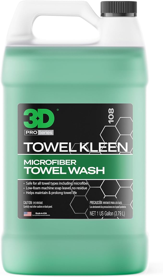 3D Towel Kleen Concentrated Microfiber Detergent - Deep Cleans, Restores & Maintains Car Wash Towel Life - Low Foam, No Residue Premium Laundry Soap 1 Gallon