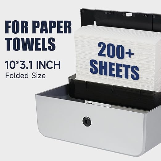 AIKE Wall Mount Paper Towel Dispenser, Fit Multifold Paper Towel Folded Size 10"x3.1" or Smaller, 200 Sheets Capacity Silver Finish