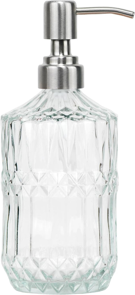 18 oz Clear Thick Glass Soap Dispenser with Black Rustproof Pump, Refillable Bathroom, Kitchen Soap Dispenser for Hand Soap, Body Wash and Lotion (Clear-Silver Pump)