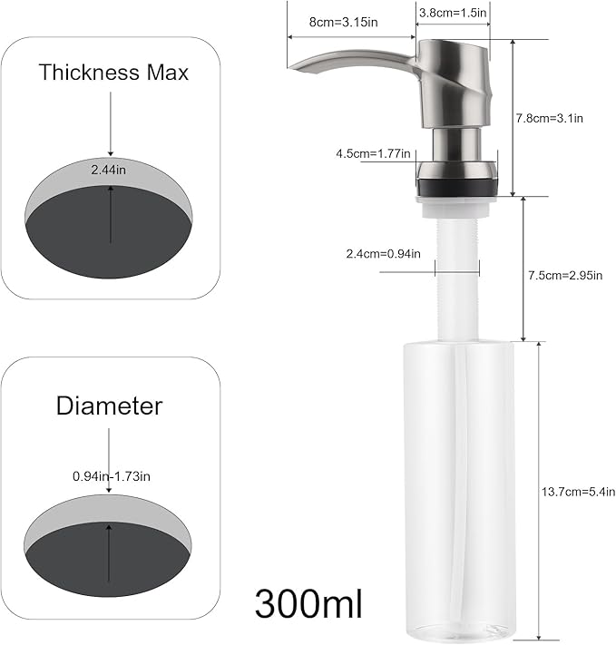 SAMODRA Soap Dispenser for Kitchen Sink, Lotion Dispenser Pump for Kitchen Sink, Brushed Nickel ABS Pump with with 11 OZ Bottle (Brushed Nickel)