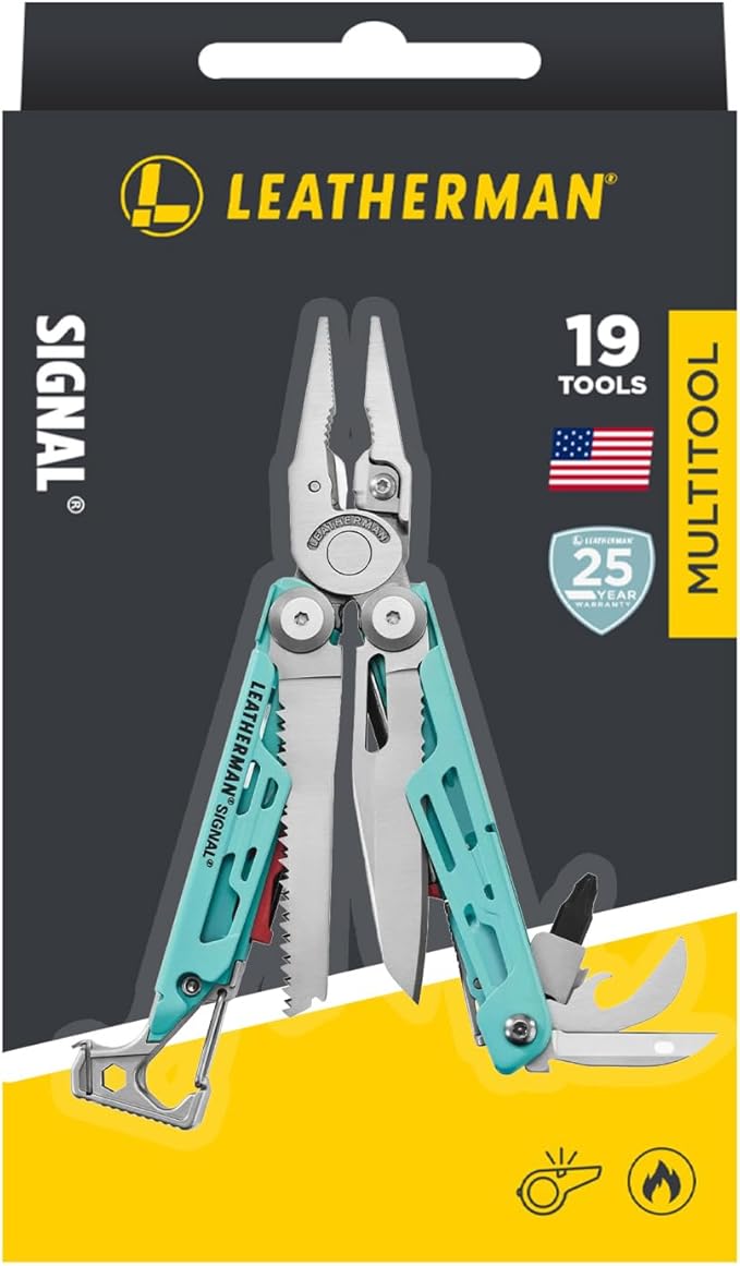 LEATHERMAN, Signal, 19-in-1 Multi-tool for Outdoors, Camping, Hiking, Fishing, Survival, Durable & Lightweight EDC, Made in the USA, Aqua/Silver