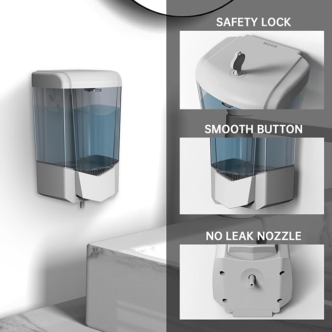 Hand Liquid Soap Dispenser Wall Mount 20floz（600ml）, Ideal for Commercial Bathrooms Restaurants Hotels, Use with Liquid Hand Soap Shampoo, ABS Sliver