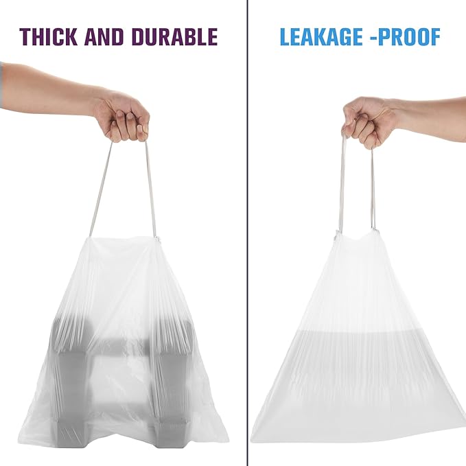 4-Gallon Trash Bag Small-Garbage-Bags With-Drawstrings - 120 Counts Unscented Tiny Size Clear White Waste Basket Plastic Liners 15-20 Liter Disposable for Office Car Bathroom Kitchen