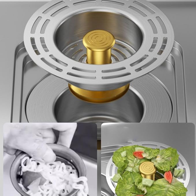 Upgraded 3 in 1 Kitchen Sink Drain Strainer, Stainless Steel Sink Stopper Kitchen Drain Plug & Sink Installation Parts with Anti-Clogging Basket