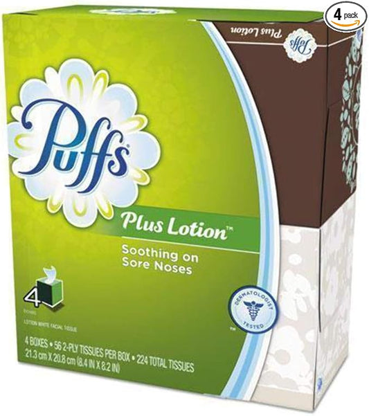 Puffs, PGC34899, Plus Lotion Facial Tissues, 4 / Pack, White