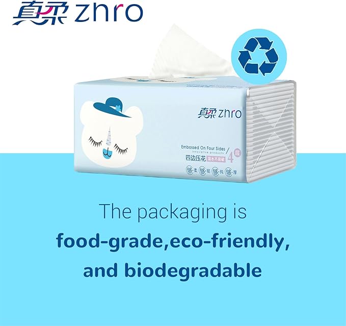 Zhro Ultra-Soft 4-Ply Tissues, 24 Hypoallergenic Packs (5.6x3.6x2.7 Inch) - 2400 Sheets Bulk Supply, Desk/Car/Bag Friendly, Lint-Free & Durable