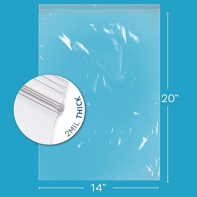 GPI - Extra-large Zip Bags, 14" x 20" Large Reclosable Lock Zip Bags, Clear Plastic Zipper Storage Bags with Zip Top Lock for Freezer, Apparel, Clothing, Food, Supplies - 100 Count