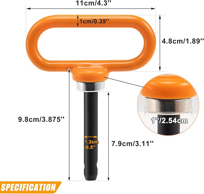CZC AUTO 1/2" Orange Magnetic Hitch Pin for Lawn Mower Trailer Hitch, Secure & Easy One-Handed Hook On/Off