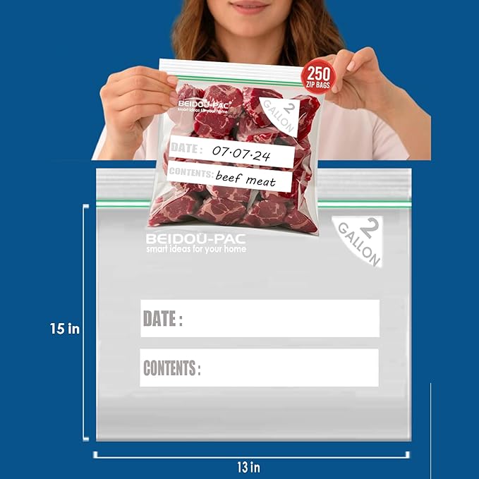 80 Count Combo Large Storage Zip Bags, 2 Gallon & 3 Gallon Resealable Variety Pack With Organizer, Reclosable Clear Assorted Size Plastic Bags