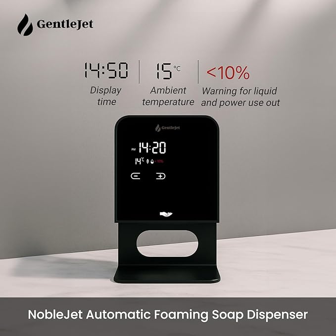 NobleJet Automatic Foaming Soap Dispenser Touchless - USB-C or Battery Powered, Aluminum Alloy Body, LED Display, Wall Mount or Countertop, Adjustable Automatic Soap Dispenser Touchless