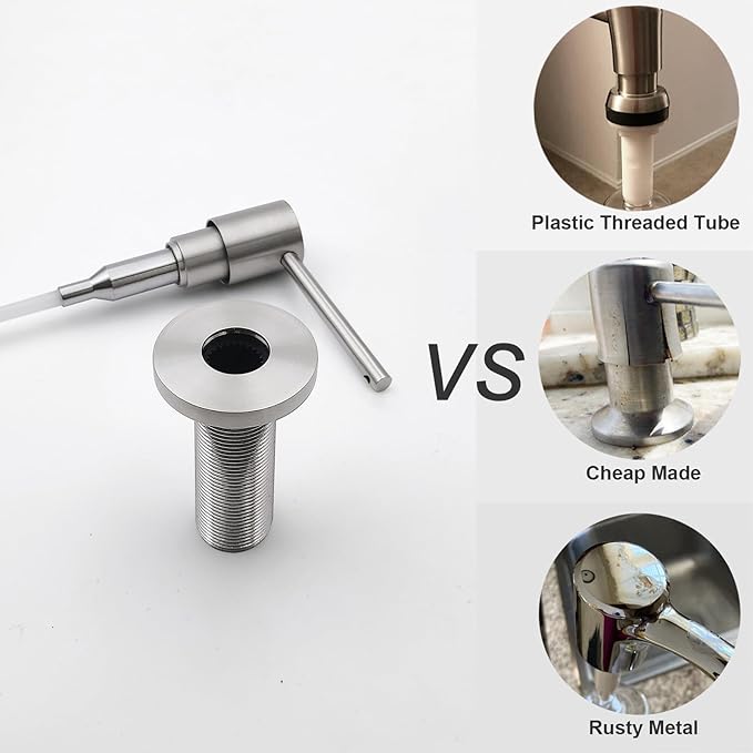 All Brass Soap Dispenser for Kitchen Sink Countertop Sink Soap Dispenser 17 OZ Bottle Built in Refill from The Top with Long Spout (Brushed Nickel)