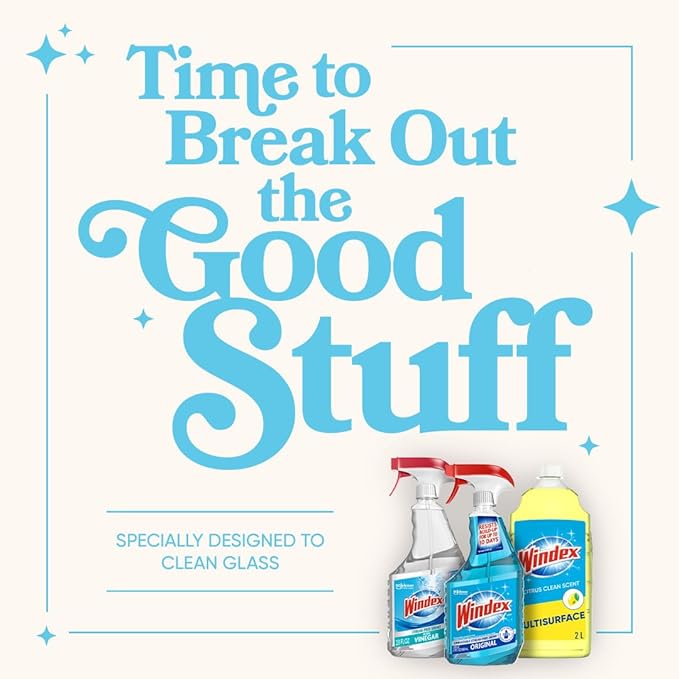 Windex Refill Original Blue Glass and Window Cleaner Bottles + 1 Reusable Spray Trigger, Surface Cleaning Spray, Original Blue Scent, 32 Fl Oz (Pack of 3)