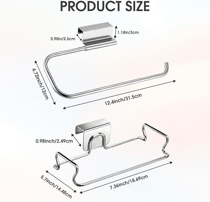 1 PCS Stainless Steel Under Cabinet Paper Towel Holder and 1 PCS Trash Bag Holder
