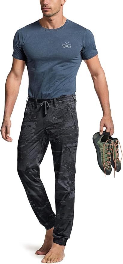 CQR Men's Lightweight Vent Hiking Pants, Water-Resistant & Breathable Sports Outdoor Athletic Pants with Elastic Waist