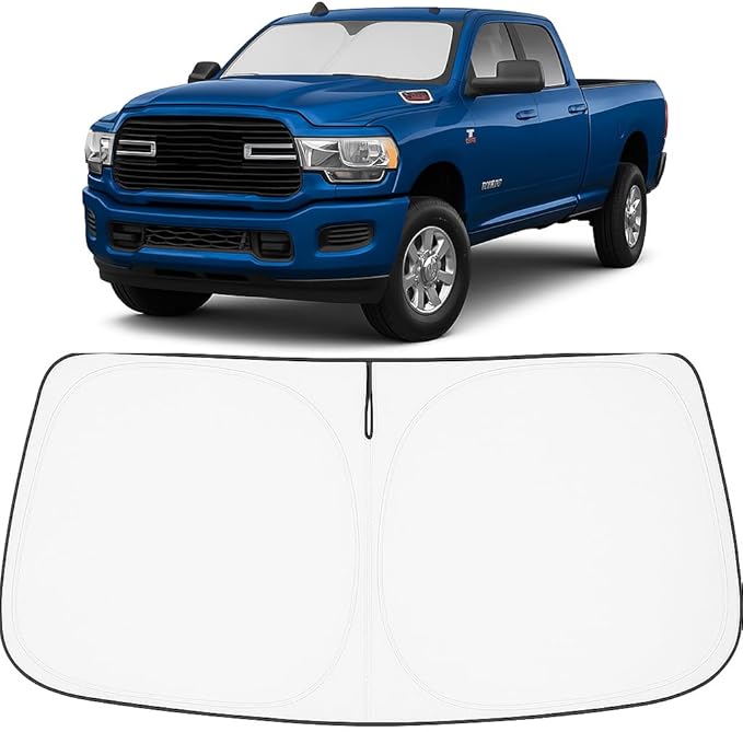 Proadsy 2025 Upgrade Windshield Sun Shade Custom Fit Dodge RAM 2500 3500 2010-2024 2025 4-Layer Foldable Front Sunshade Protector Sun Visor Blocks UV Rays Keep Car Cooler