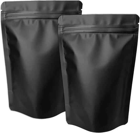 100 Pack Matte Black Stand Up Bags – 5 Mil 6.3x8.6 Inches Resealable Smell Proof Food Storage Zipper Pouch Bag, Large Heat Sealable Plastic Foil Packaging Pouches, Sample Pouch