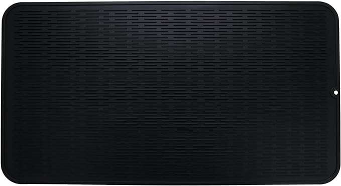 Silicone Dish Drying Mat for Multiple Usage,Easy clean,Eco-friendly,Heat-resistant Silicone Mat for Kitchen Counter or Sink,Refrigerator or Drawer Liner Black 4XL 32 inches x 18 inches