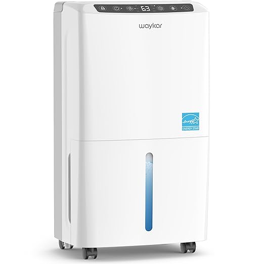 Waykar 34 Pints 2025 Most Efficient Energy Star Dehumidifier for up to 2200 Sq. Ft. for Home and Basement with Auto or Manual Drainage, Quiet 33dB Operation, 0.6 Gal Tank