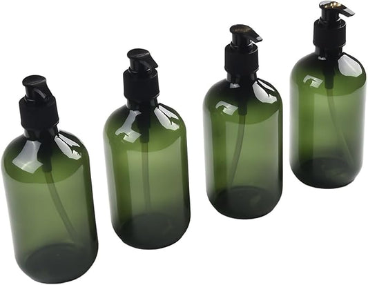 Pump Bottle Dispenser 4 Pack 16Oz/500ml Empty Plastic Shower Refillable Dispenser Soap Shampoo Pump Dispenser Containers with Pump Multipurpose for Cosmetic Kitchen Bathroom