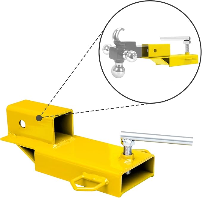 Fork Trailer Hitch Attachment, EBESTTECH 1PC 2" Forklift Ball Hitch Receiver Trailer Towing Adapter Attachment with Chain Yellow