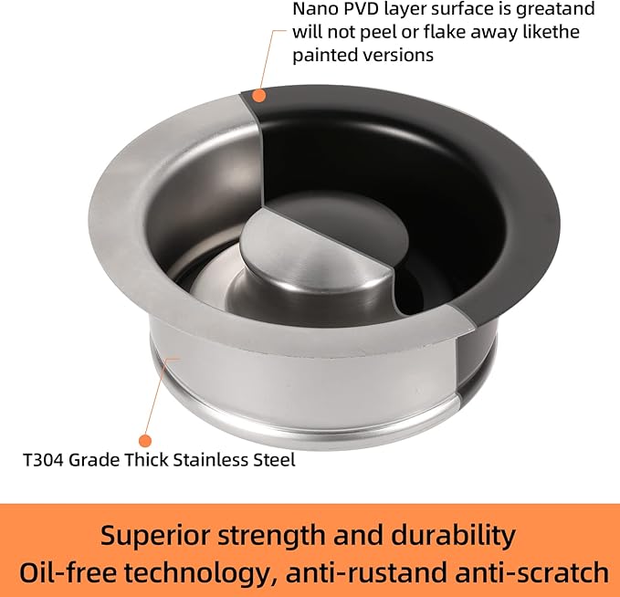RQYEKDO Garbage Disposal Flange Stopper Collar Sink Baffle Kit, Fit Universal 3-1/2 Inch Standard Sink Drain Hole，Kitchen Sink Flange Stopper Replacement Accessories,Stainless Steel (Black)