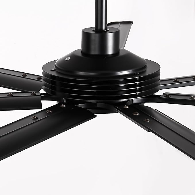 Industrial Ceiling Fans with Lights and Remote, 84 Inch Black Large Ceiling Fan with Dimmable Light, Outdoor Ceiling Fans for Patio, Living Room, Garage, 6-Speed Reversible DC Motor, 7 Aluminum Blades