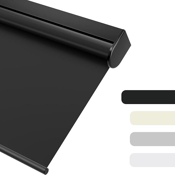 Blackout Roller Shades for Windows, Color-Matched Roller Blinds, UV Protection, Thermal Insulation Fabric Room Darkening Shades for Home, Office, Black, Custom Size.