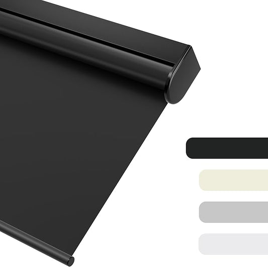 Blackout Roller Shades for Windows, Color-Matched Roller Blinds, UV Protection, Thermal Insulation Fabric Room Darkening Shades for Home, Office, Black, Custom Size.