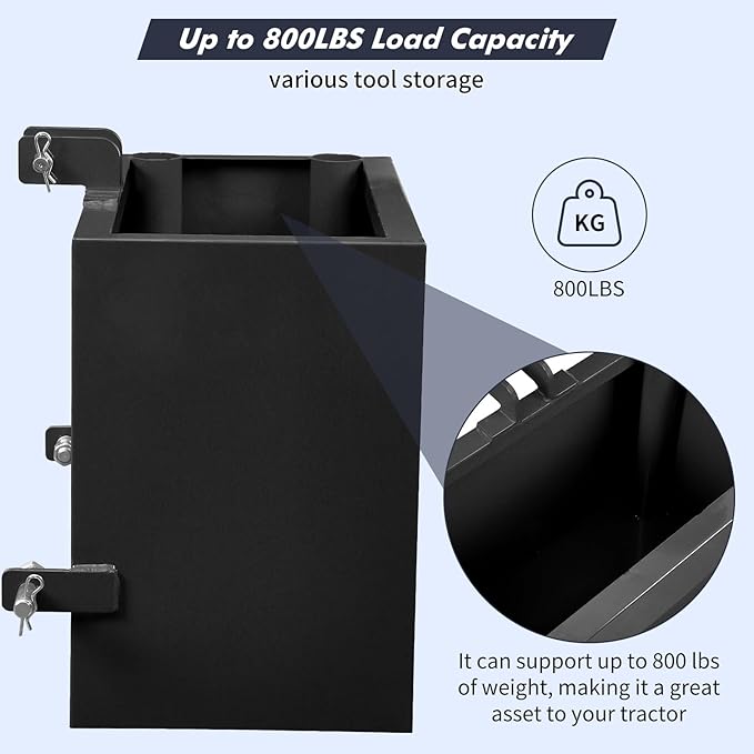 GAOMON 3 Point Ballast Box, 800lbs Capacity, Standard 2 inch Hitch Receiver,with 5cu.ft Volume, Heavy Duty Steel, Fits Category 1 Tractor Attachment, Black