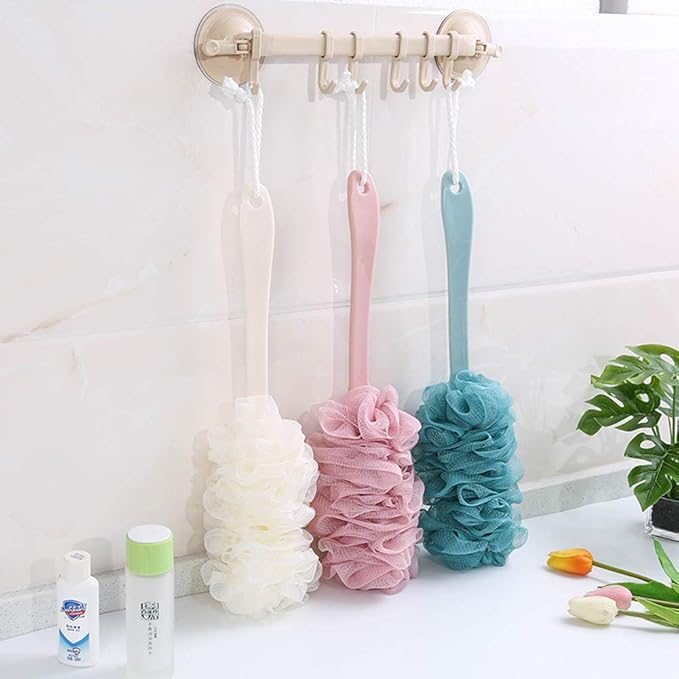 Back Scrubber for Shower,Loofah Long Handle Bath Body Brush,Soft Nylon Mesh Sponge for Shower,Loofah On a Stick for Men Women,Exfoliating Scrub Cleaning Luffa for Elderly(3-Pack,White)