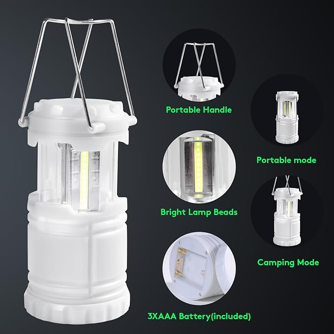 KUNHE LED 10 Pack Glow-in-The-Dark Camping Lanterns Battery Powered (Includes 30 AA Alkaline Batteries) 350 Lumens IPX4 Water Resistant Lanterns for Power Outages Emergency Hurricane Storms