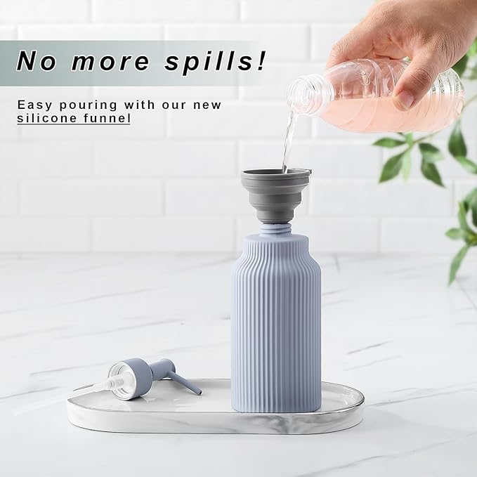 Modern Matte White Soap Dispenser for Bathroom，14oz Ceramic Soft Touch Hand Lotion Dispenser with Pump，Liquid soap Dispenser for Kitchen Rubber Paint (Blue)