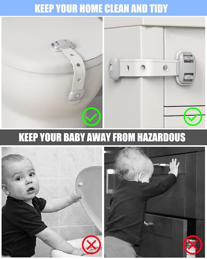 Fridge Locks,Refrigerator Door Lock,Child Proof Safety Cabinet Lock with Strong 3M Adhesives,Fridge Locks for Kids,Adjustable Strap Multi-Purpose for Cabinet,Drawers,Freezer,Oven (4 Count (Pack of 1))