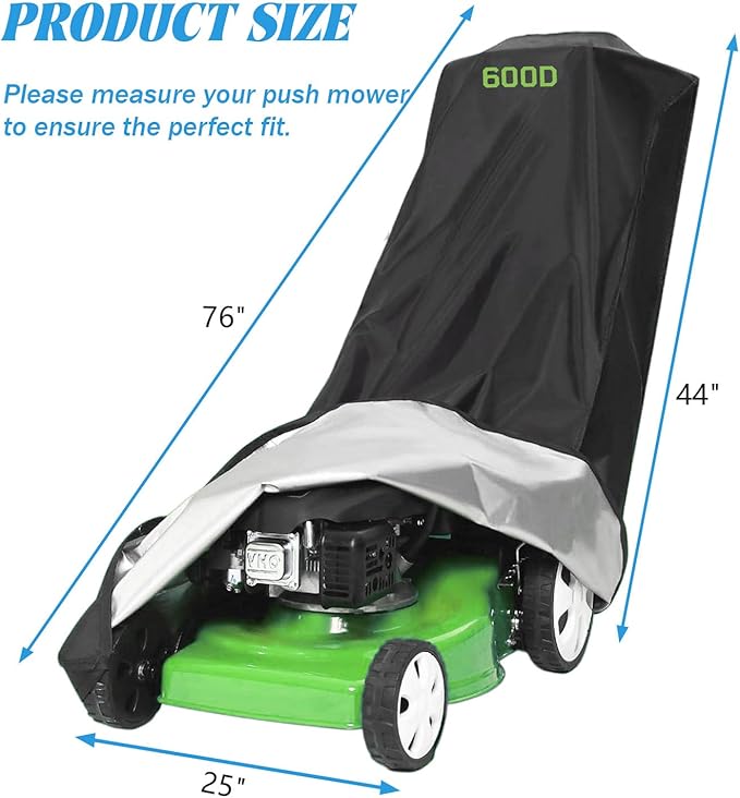 Outdoors Lawn Mower Cover - Heavy Duty 600D Polyester Oxford Waterproof, Dust UV Protection Universal Lawn Mower Cover with Drawstring & Cover Storage Bag (Black)
