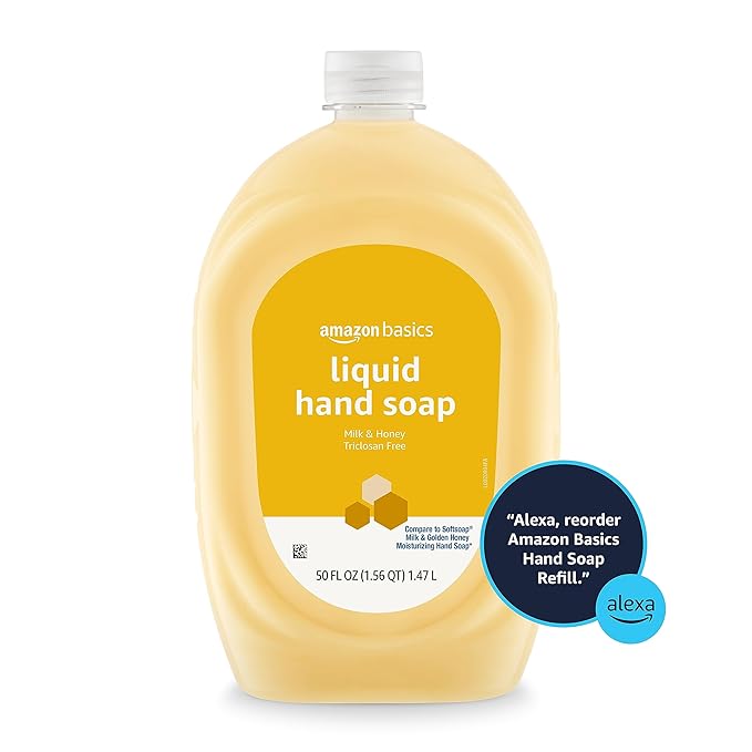 Amazon Basics Liquid Hand Soap Refill, Milk and Honey Scent, Triclosan-Free, 50 Fluid Ounces, 4-Pack (Previously Solimo)