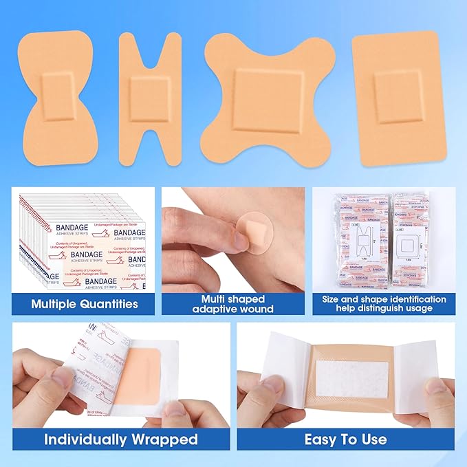 CXYARY 1000 Counts Assorted Bandages Bulk Variety Pack,12 Styles Flexible Fabric Heavy Duty Waterproof Bandages Individually Wrapped Used for Emergency Treatment and Skin Wound Care, Latex Free