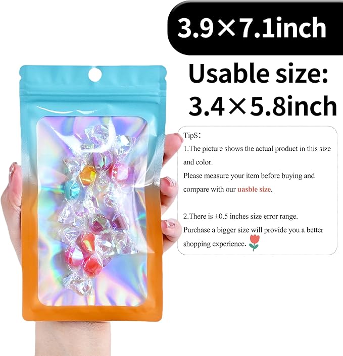 100 Pack Resealable Plastic Bags for Food Storage, Zipper Bags with Clear Front Window, Packaging Pouch for Small Business (Green & Orange, 3.9x7.1 inch)