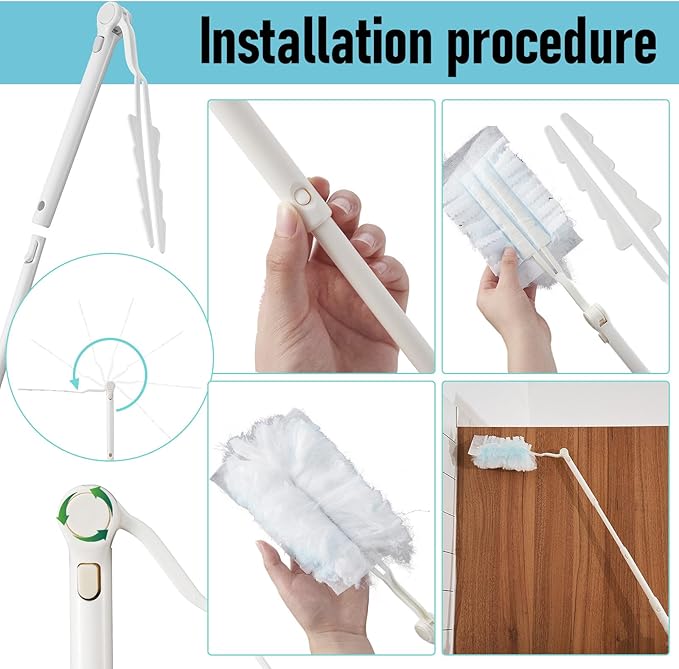 12 Pcs 3 ft Replacement Handles Compatible with Swiffer Duster Refill Adjustable Length Handles Duster Refill Extended Handle Removal Duty (White)