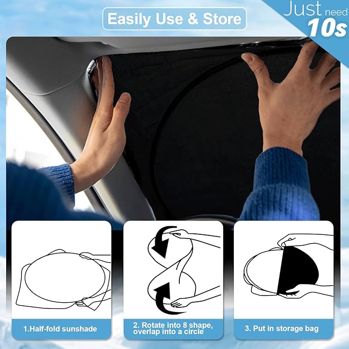 Sunshade for Focus Windshield Sun Shade Custom-fit for 2012-2018 Ford Focus S, RS, ST, SE, SEL, Titanium, Electric Sedan Hatchback Accessories Front Window Shield Cover Sun Visor UV Reflector