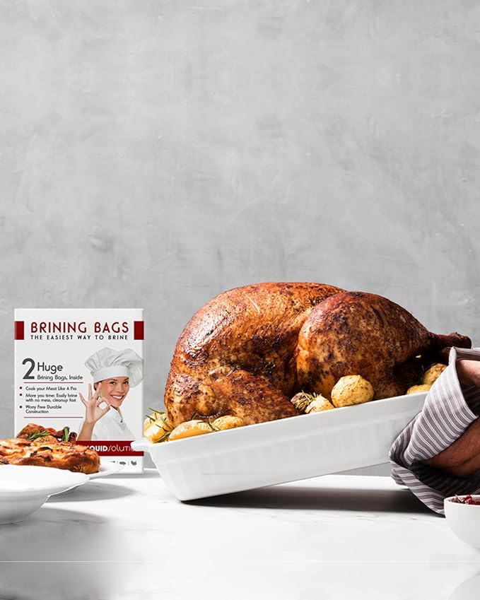 Turkey Brining Bags Set of 2 - Extra Large Holds up to 38lb - 25.5 x 21.5 inches - Heavy Duty with Gusseted Bottom - Double Track Zippers to Avoid Leaks