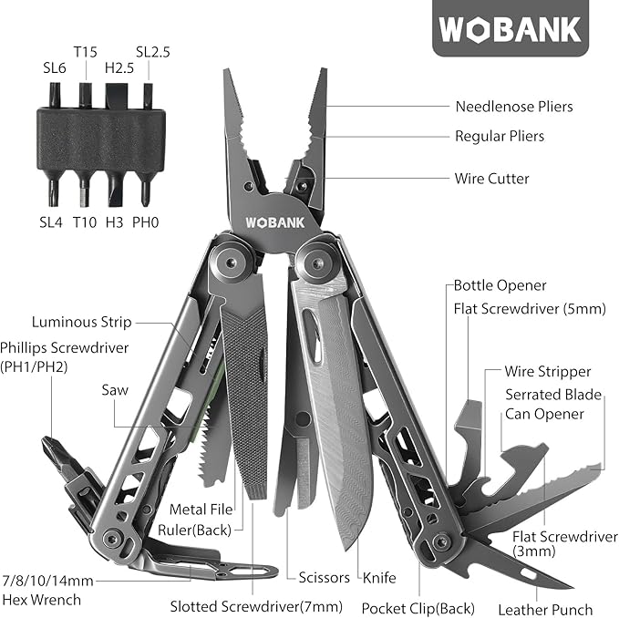 Multitool, 33-in-1 Stainless Steel Multi Tool Pliers with Screwdriver Sleeve, Damascus Pocket Knife, Nylon Sheath for Outdoor, Survival, Camping, Hiking, Simple Repair