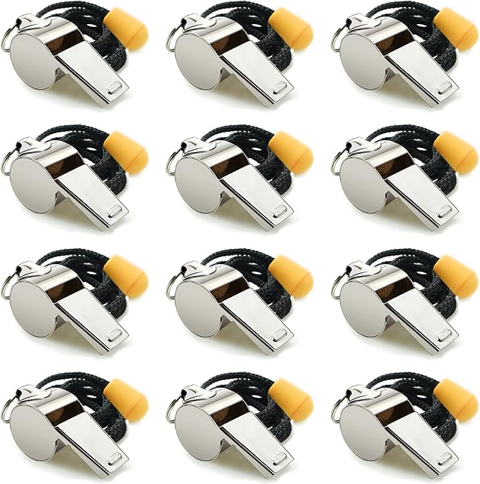 Stainless Steel Sports Whistles with Lanyard, Loud Crisp Sound Whistles Bulk Great for Coaches, Referees, and Officials
