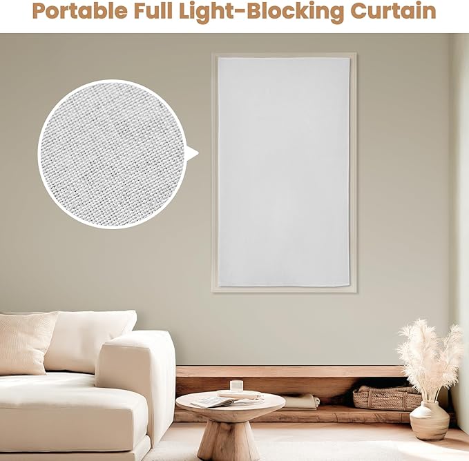 Adhesive Curtain,100% Blackout Shades,No Rod,Easy to Install,Provides Privacy Protection for Bedrooms (Grayish White - W35 × L60 in)