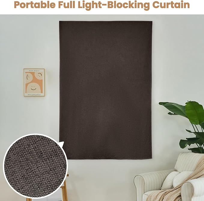 JILROIN Self Adhesive Curtains,100% Blackout Window Cover,No Drilling,Easy to Install,Provides Privacy Protection for Bedrooms (Dark Coffee - W46 × L72 in)